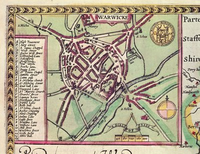 Detail of Warwick, from The County of Warwick, the Shire Town and City of Coventry, from John Speed